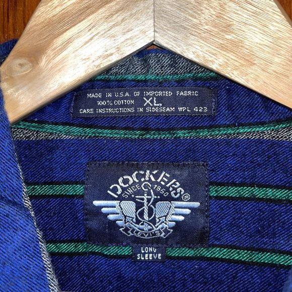 Dockers Men's XL 100% Cotton Blue Green Striped Longsleeve Cowboy Western Button - Picture 2 of 6